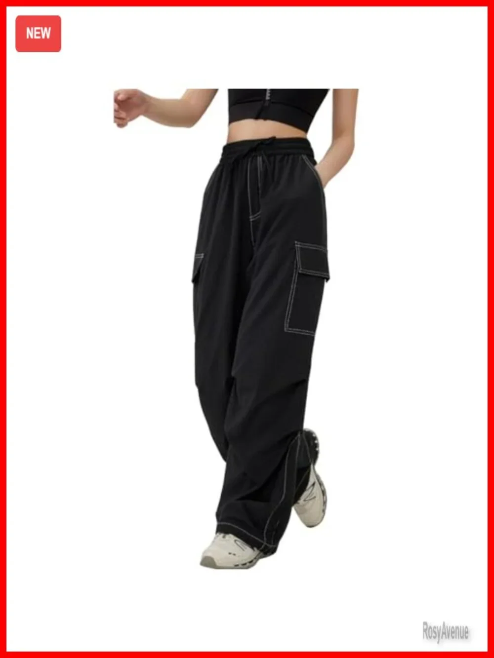 High Waisted Baggy Cargo Pants Y2K Parachute Pants Wide Leg Joggers Streetwear - Picture 6 of 7